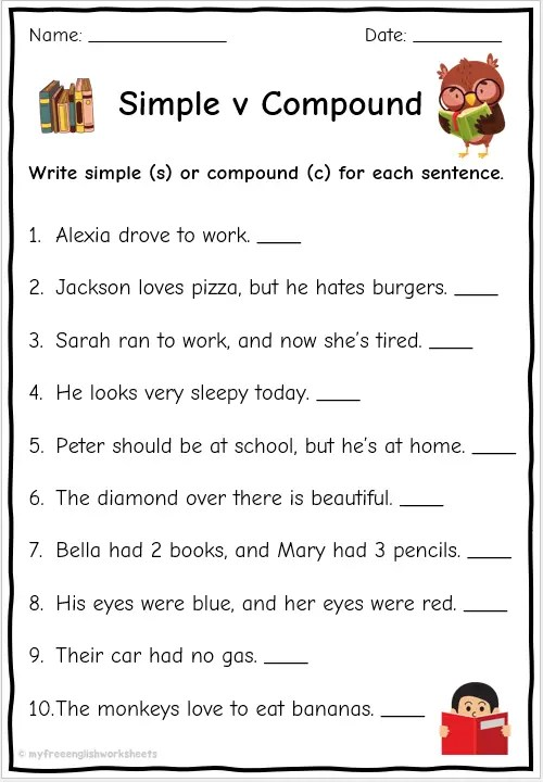 Practice 2 Simple Compound Complex Sentences PDF Worksheets Library