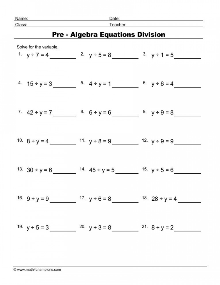 Pre Algebra Math Worksheet Printable PDF Template
