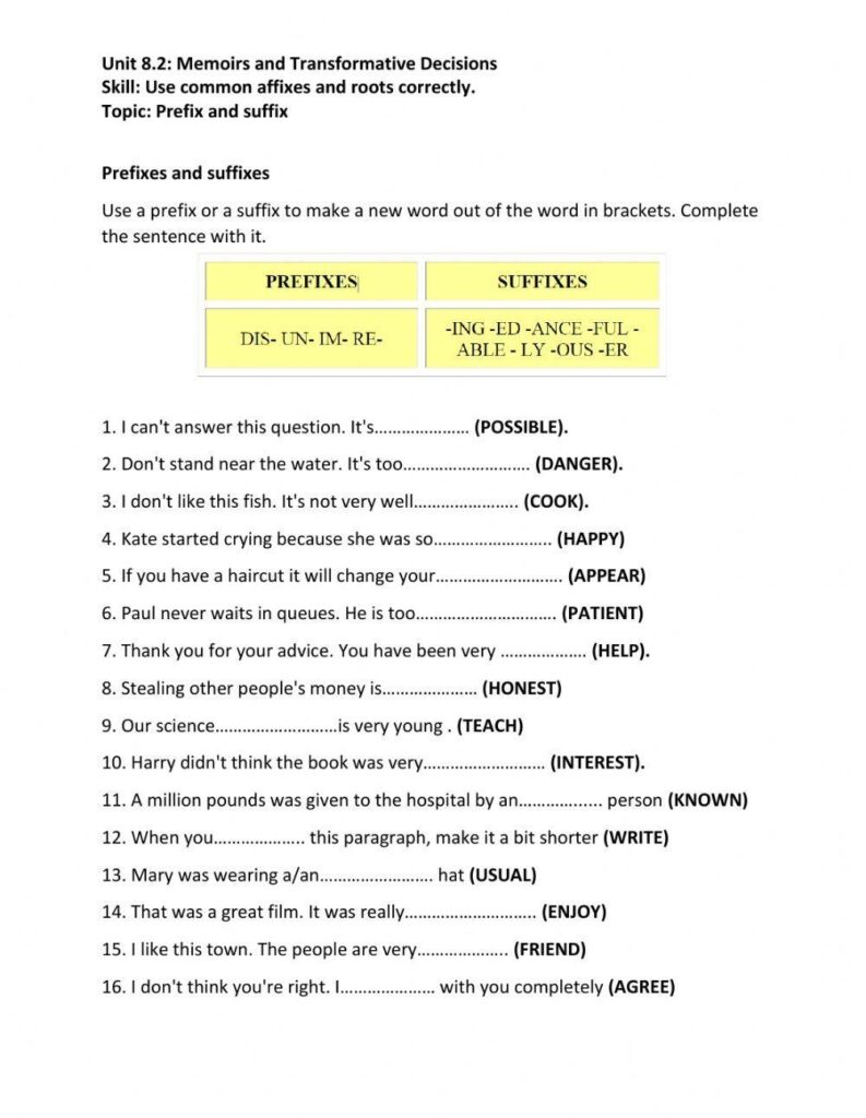 Prefix And Suffix Worksheets Worksheets Library
