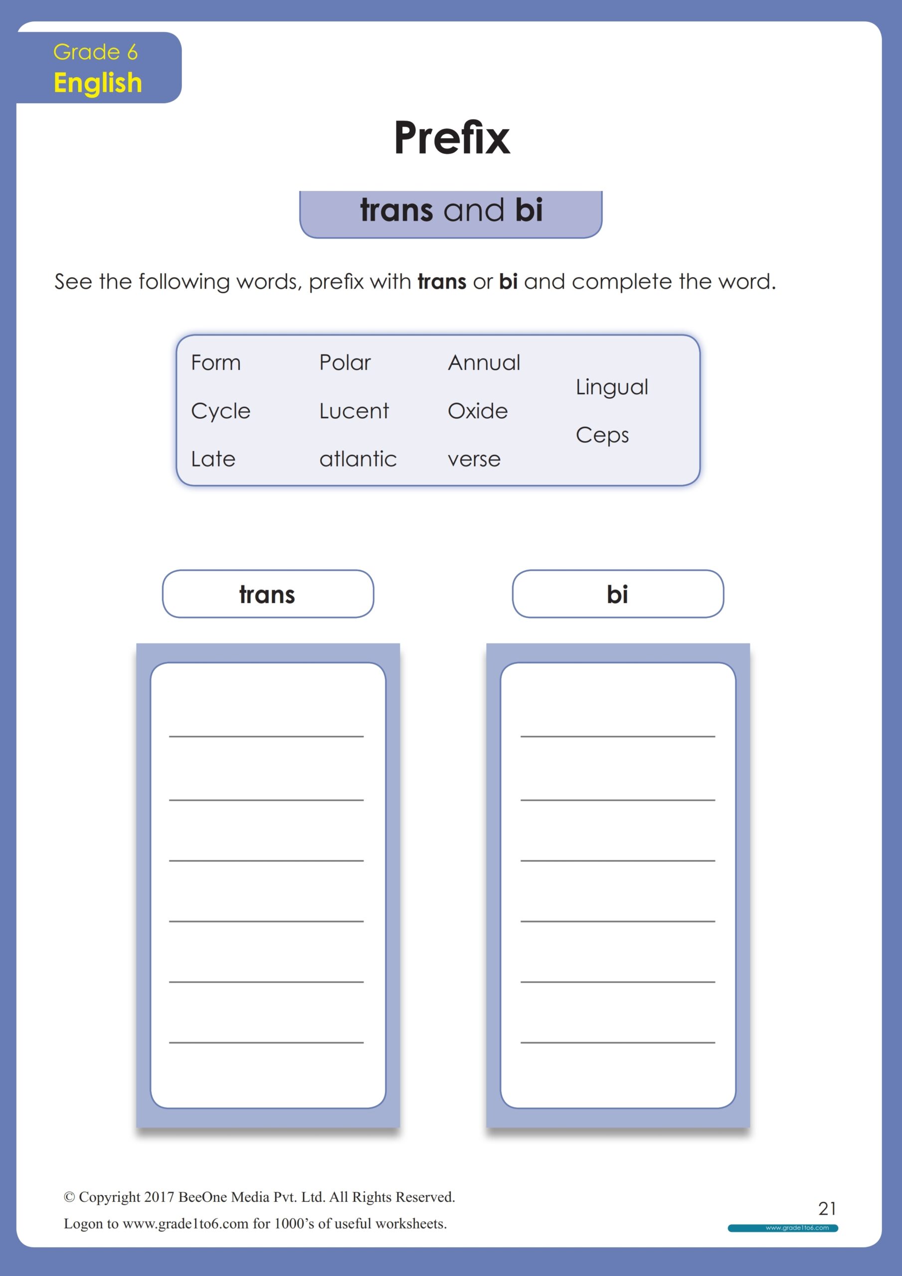 prefix worksheet