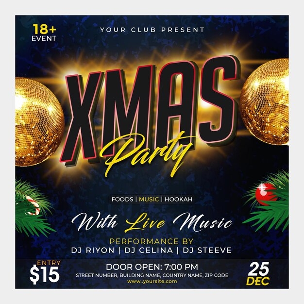 Premium PSD Xmas Party Invitation Template Design