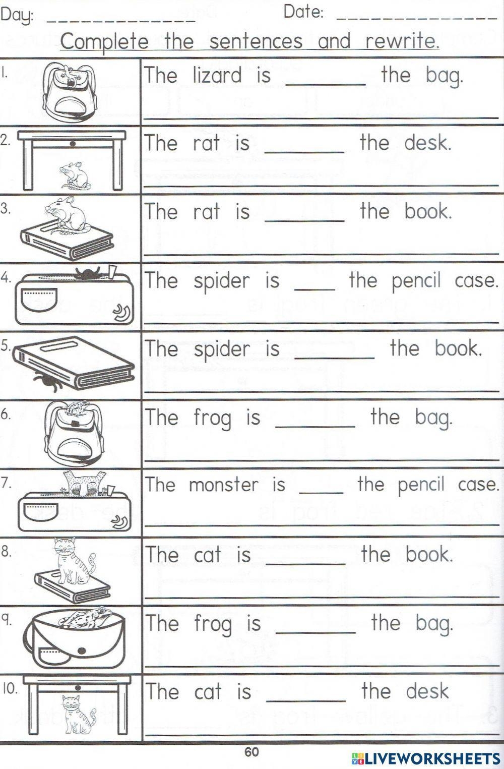 printable in on under worksheet