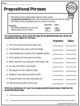 Prepositional Phrase Worksheet