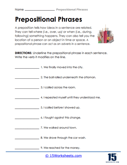 Prepositional Phrases Worksheets 15 Worksheets
