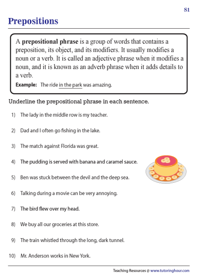 Prepositions And Prepositional Phrases Worksheets