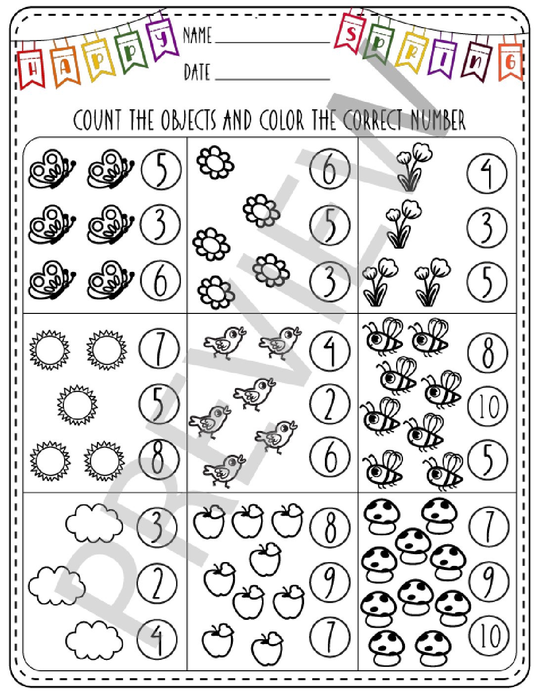 prek math worksheets
