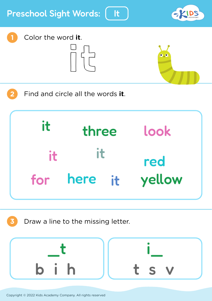 preschool sight words worksheets