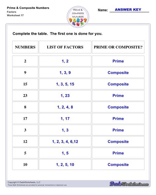 prime and composite worksheets
