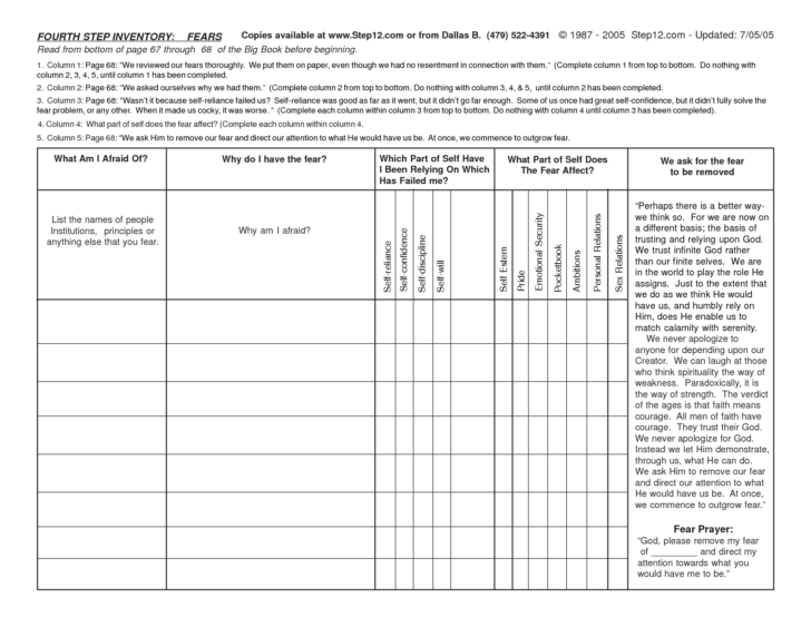 12 step worksheets