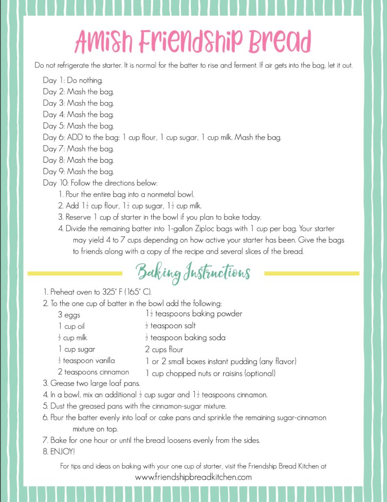 Printable Amish Friendship Bread Instructions Friendship Bread Kitchen