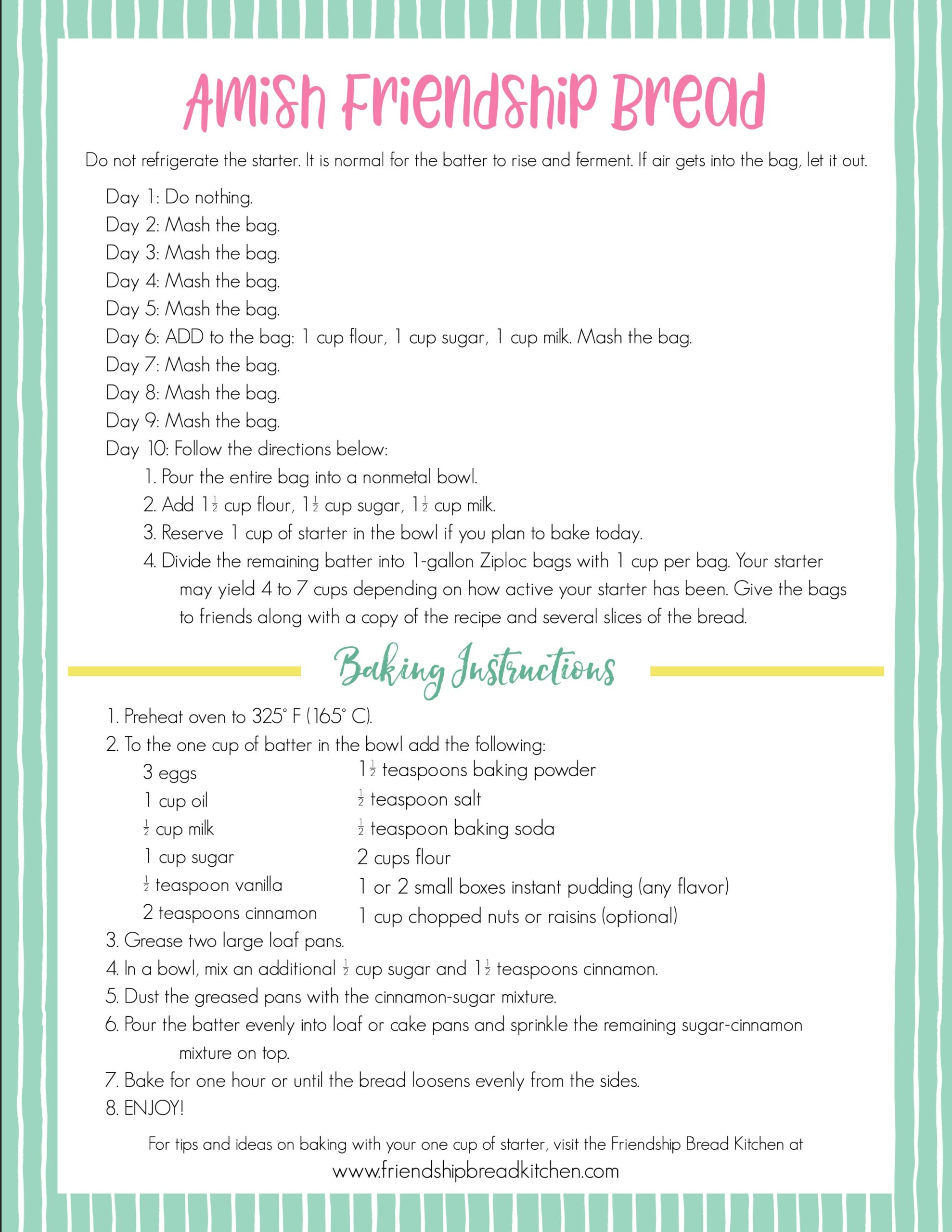 Printable Amish Friendship Bread Instructions Friendship Bread Kitchen
