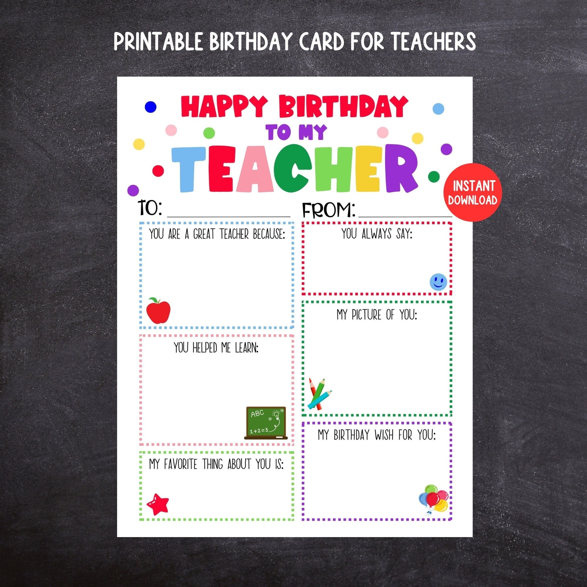 Printable Birthday Card For Teacher