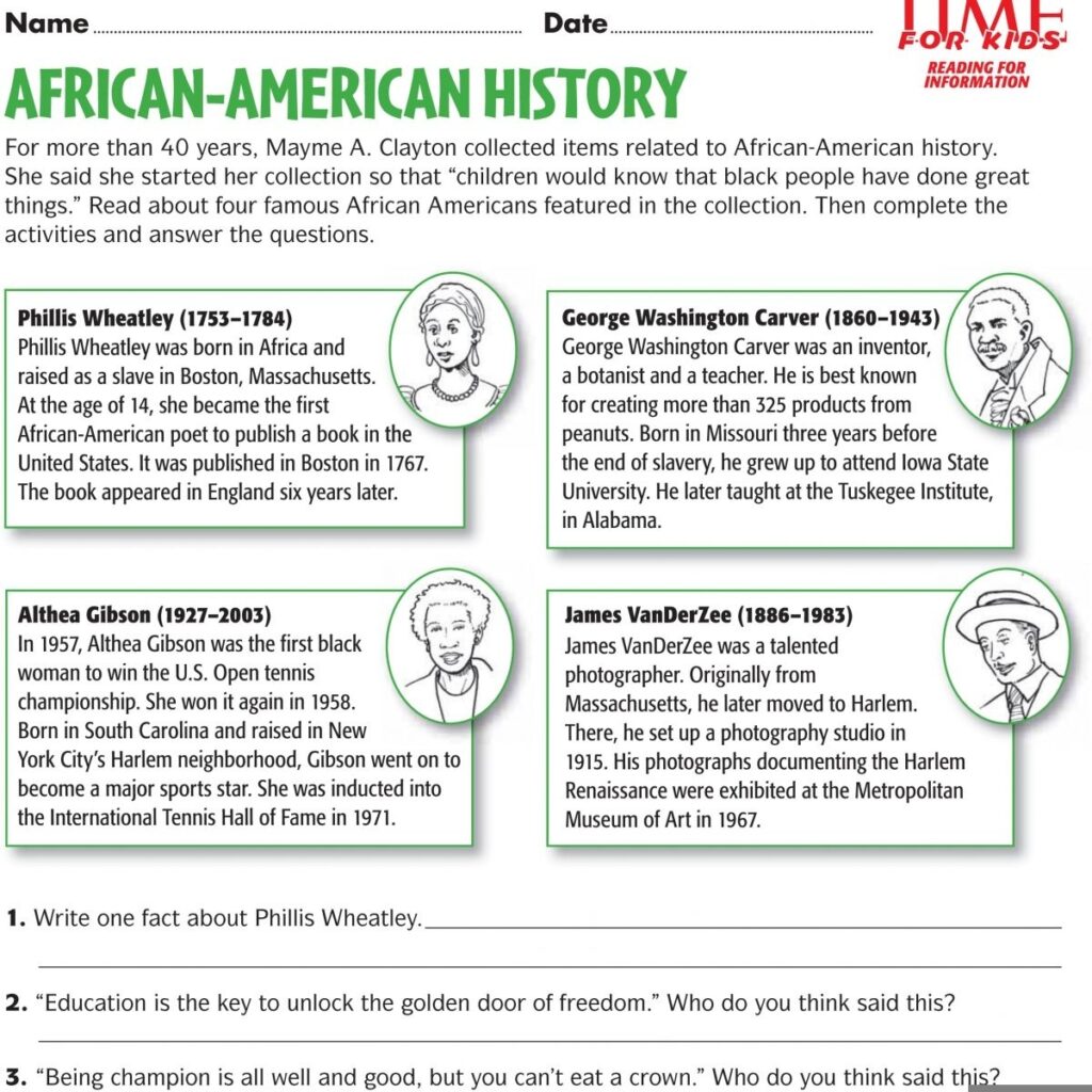 Printable Black History Month Worksheets Printable Worksheets