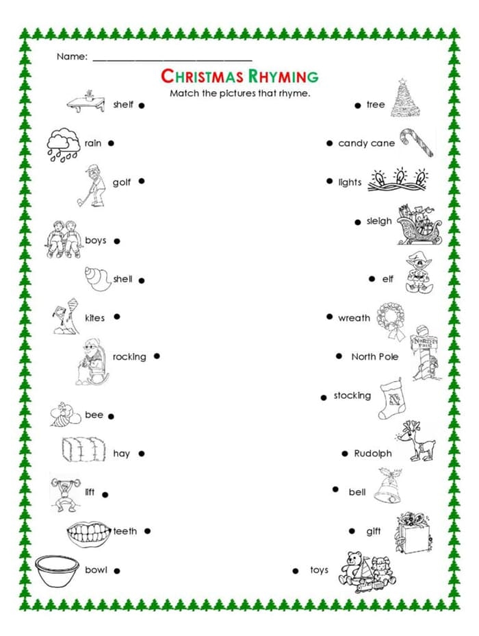 Printable Christmas Rhyming Words Worksheet Free Download And Print