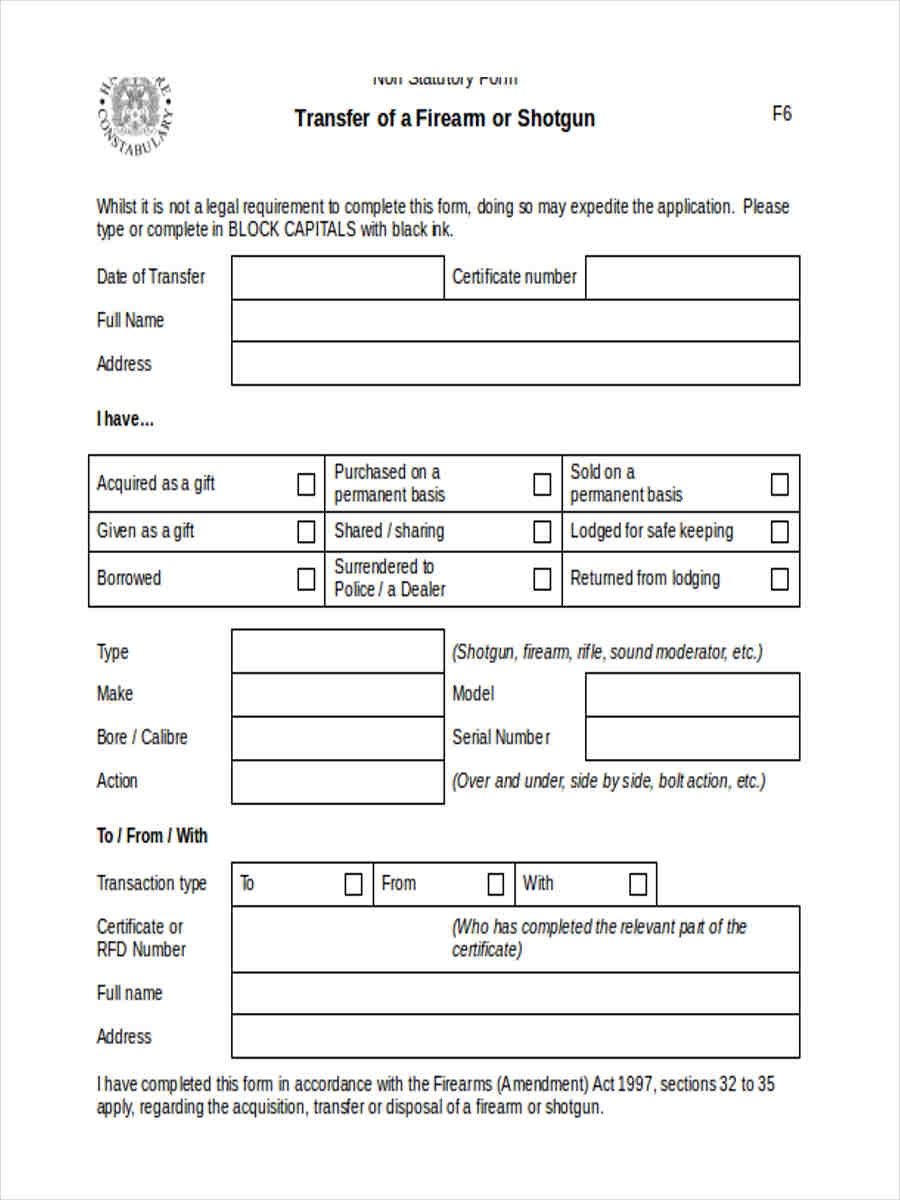 Printable Gun Transfer Form Printable Forms Free Online