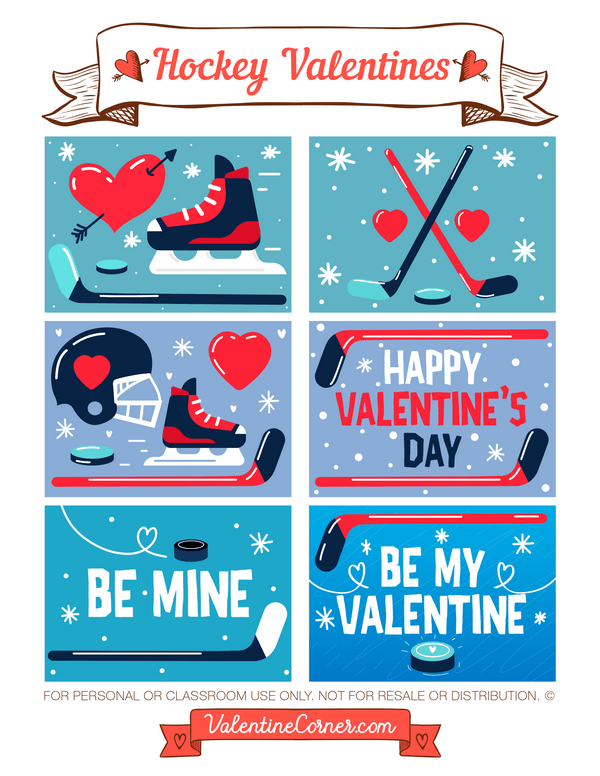 Printable Hockey Valentine 39 s Day Cards For Kids Hockey Valentines