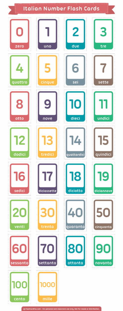 Printable Italian Number Flash Cards