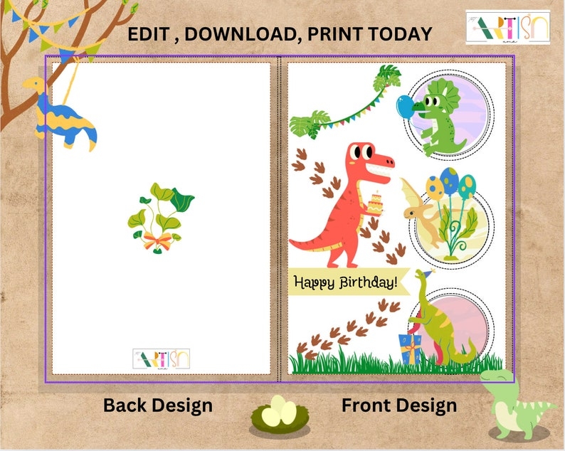 Printable Jurassic World Birthday Card For Kids Back And Front 