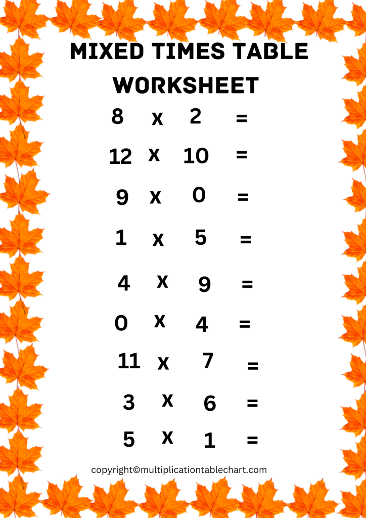 time tables worksheet