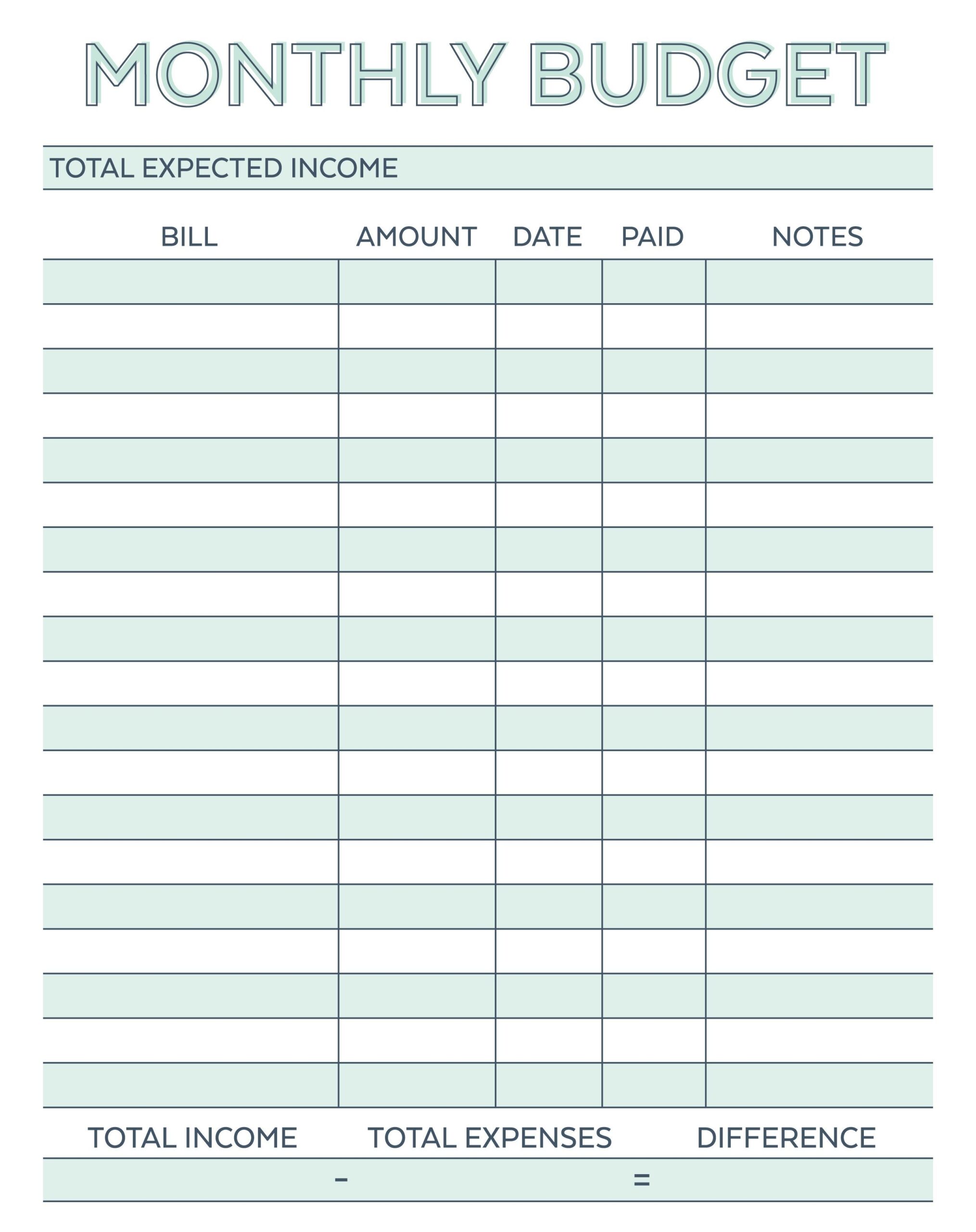 Printable Monthly Budget Template Excel Printable Templates Free 