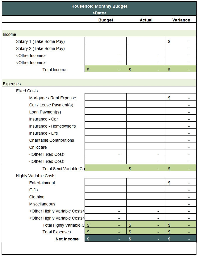 Printable Monthly Household Budget Template Printable Templates Free