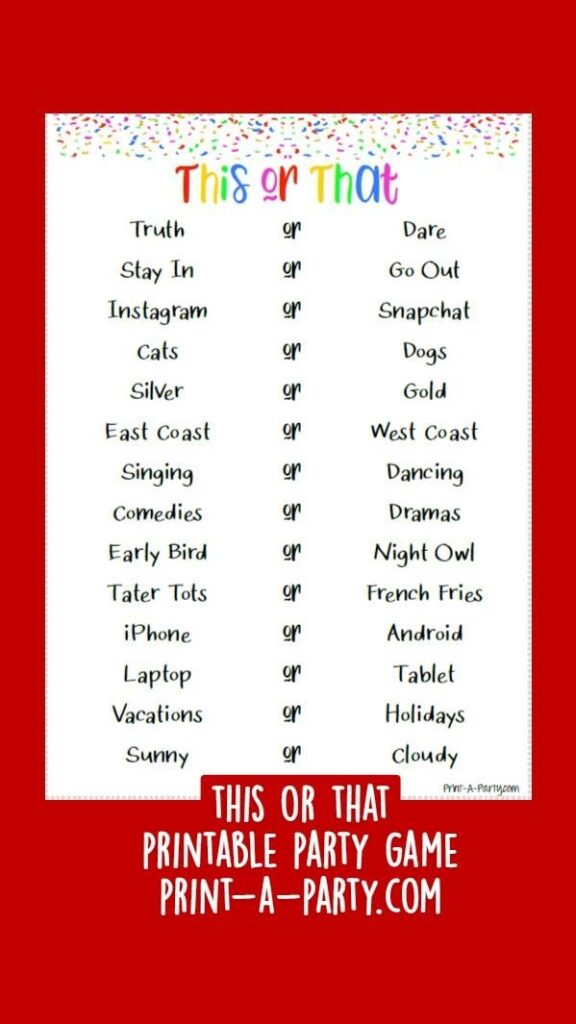 Printable Party Games Printable Party