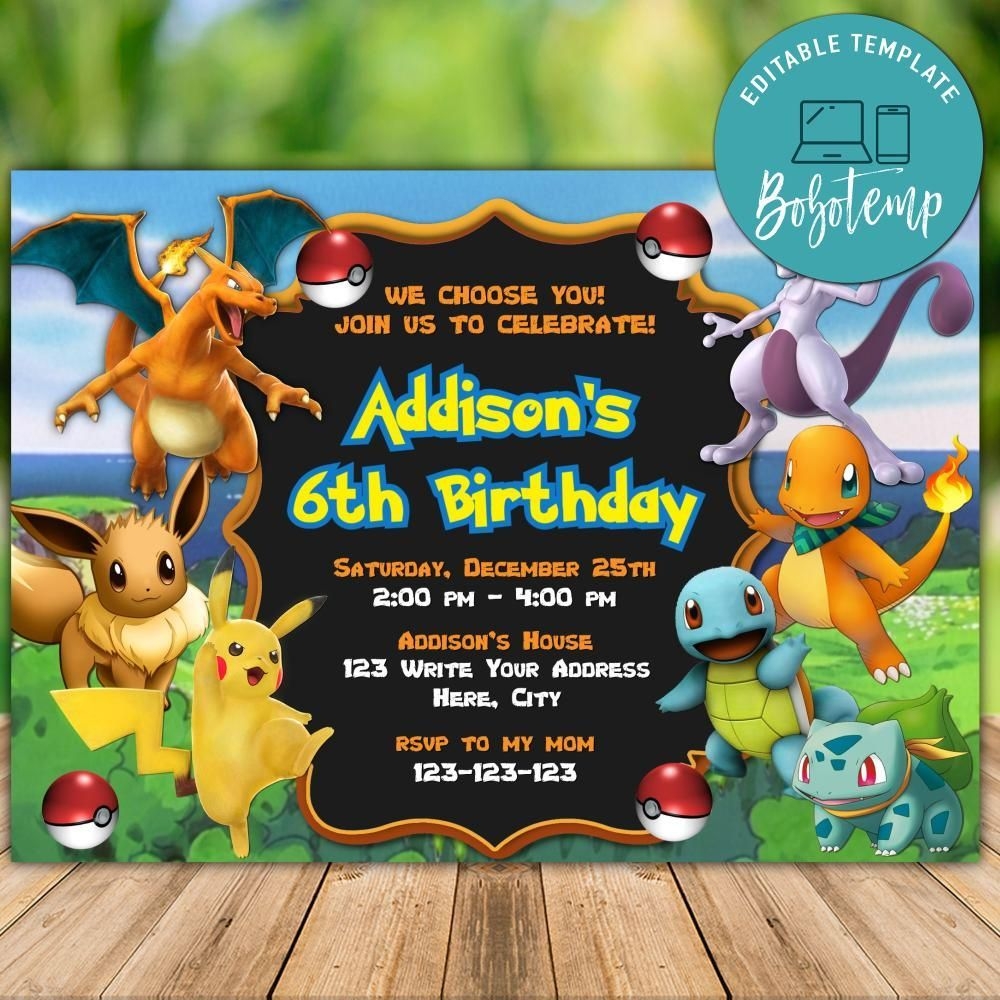 pokemon birthday invitation templates free