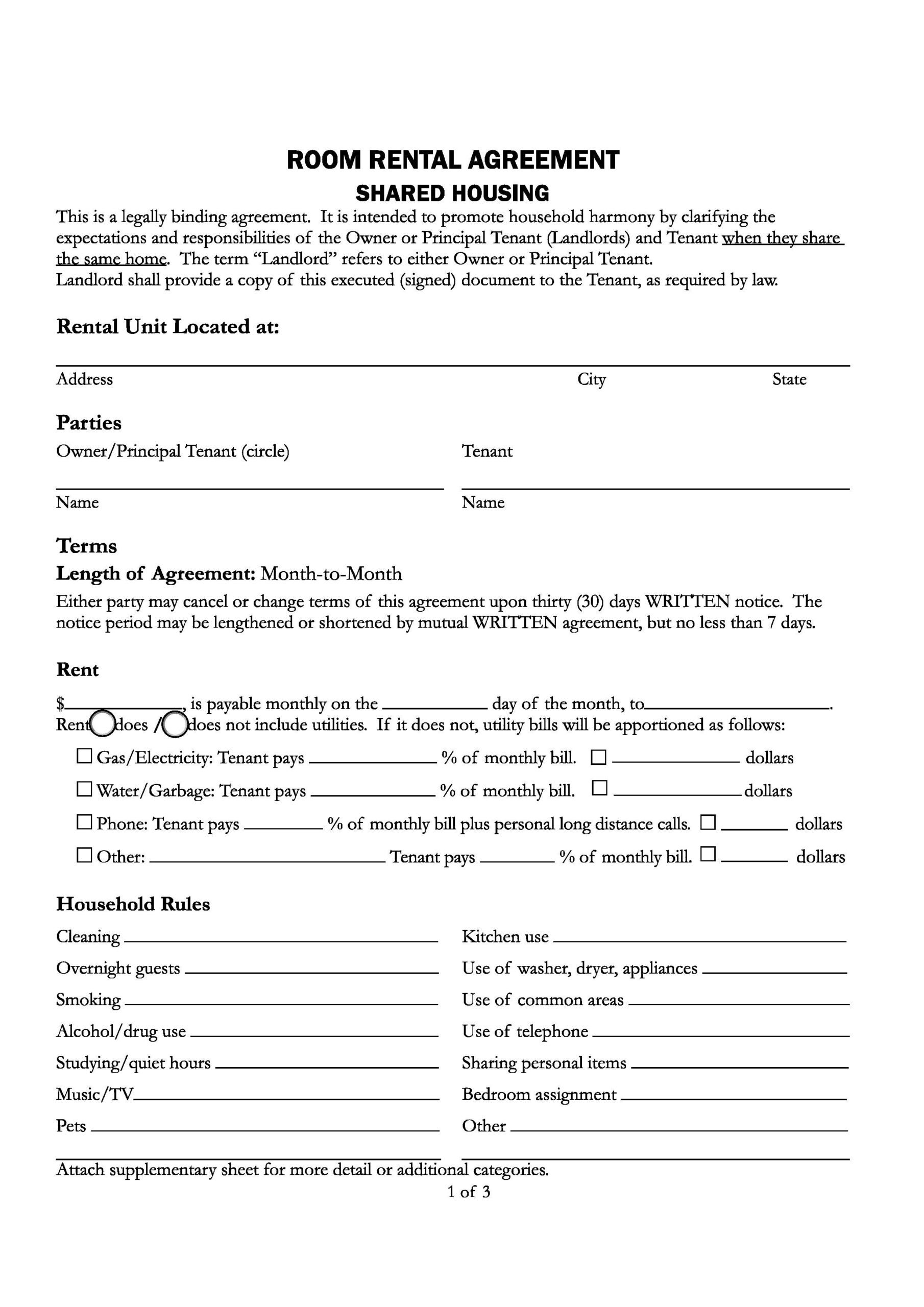 free rental agreement template printable