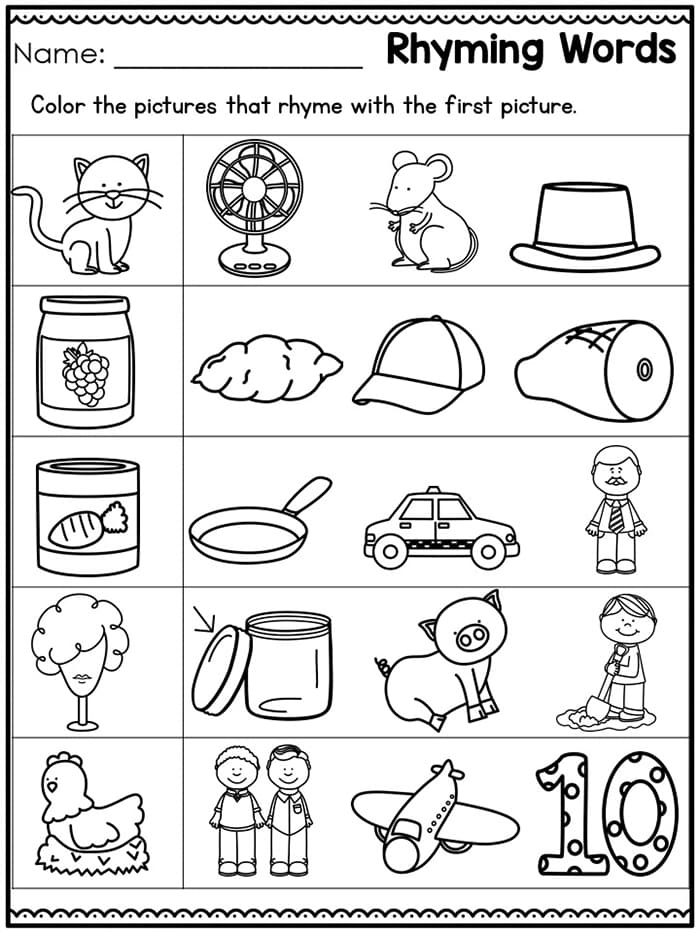 Printable Rhyming Words Worksheet Kindergarten Free Download And 