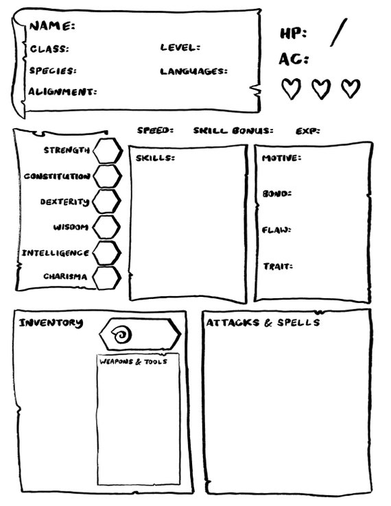 Printable RPG Character Sheet Etsy
