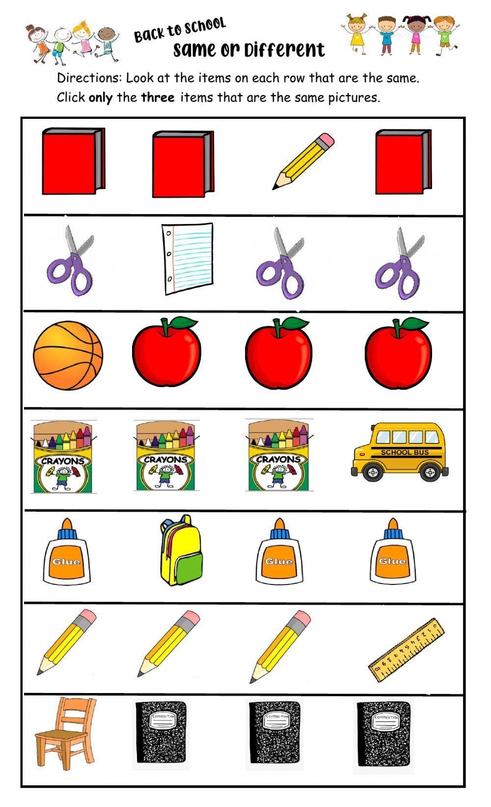 same and different worksheets