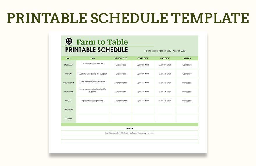 Printable Schedule Template Google Sheets Excel Template