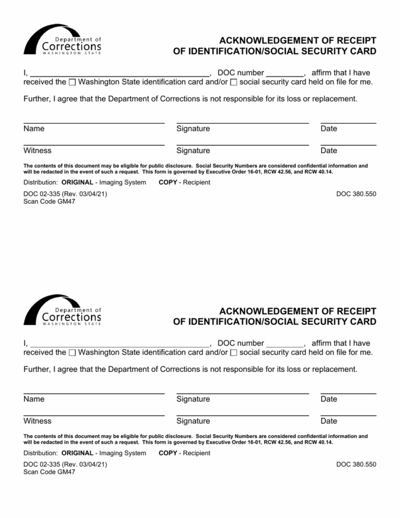 Printable Social Security Card Replacement Receipt Printable Form