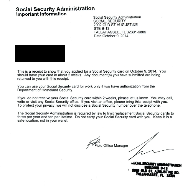 letter printable social security card replacement receipt