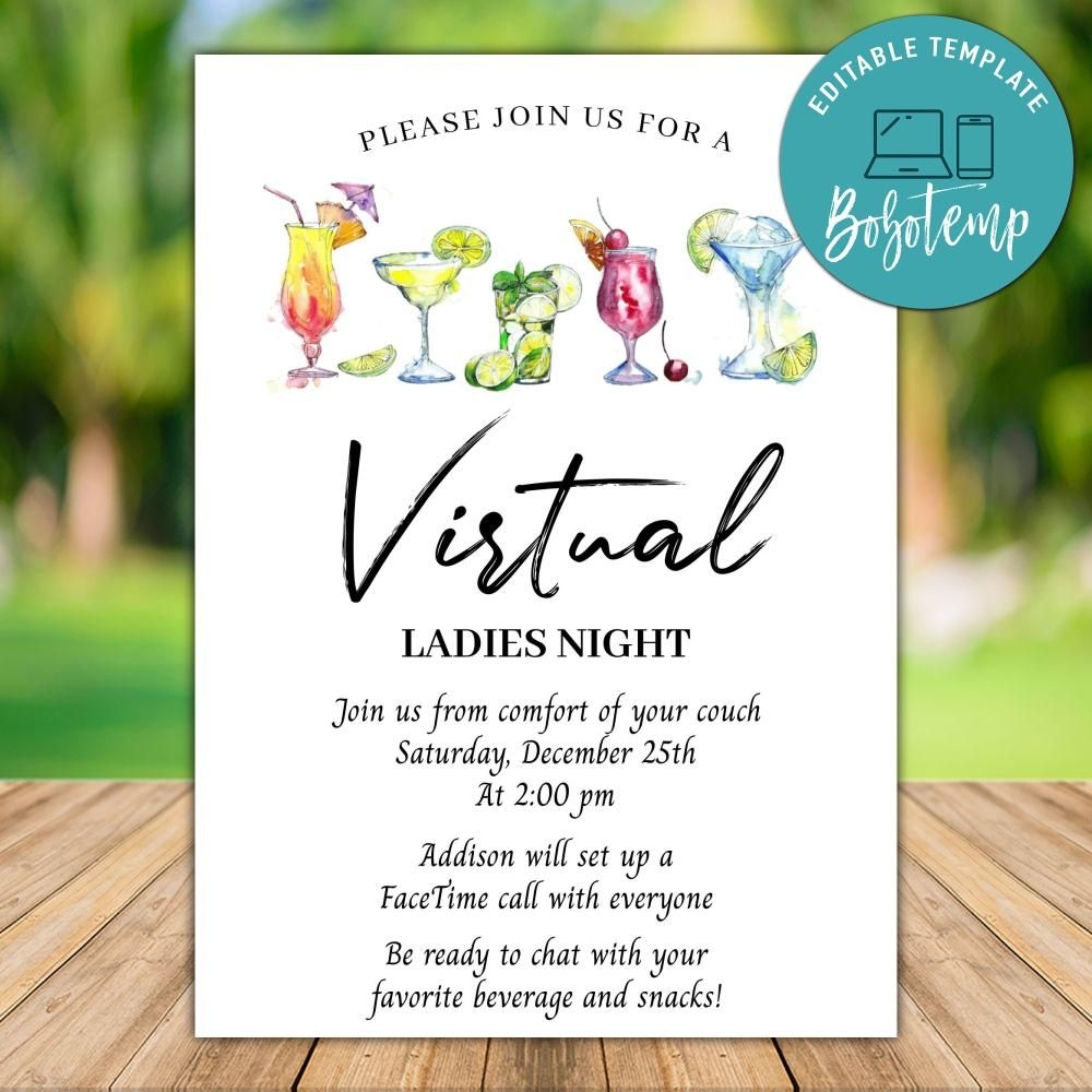 Printable Virtual Ladies Night Invite Template Instant Download Bobotemp