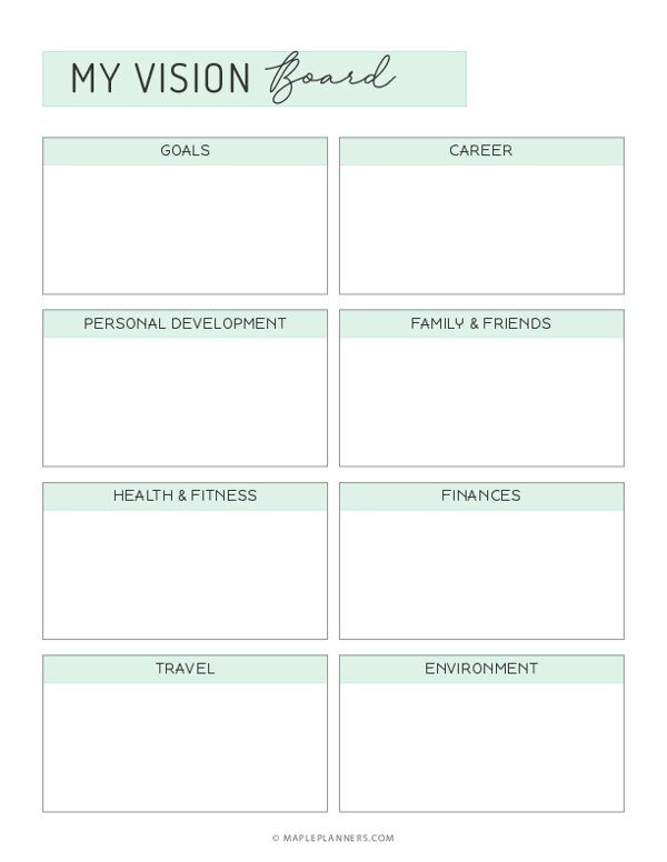 Printable Vision Board Worksheet Pdf Printable World Holiday