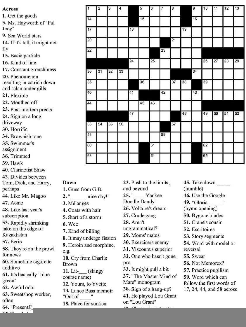 Printable Wall Street Journal Crossword Puzzle Printable JD