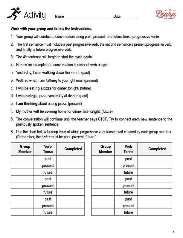 Progressive Verb Tenses Worksheets Library