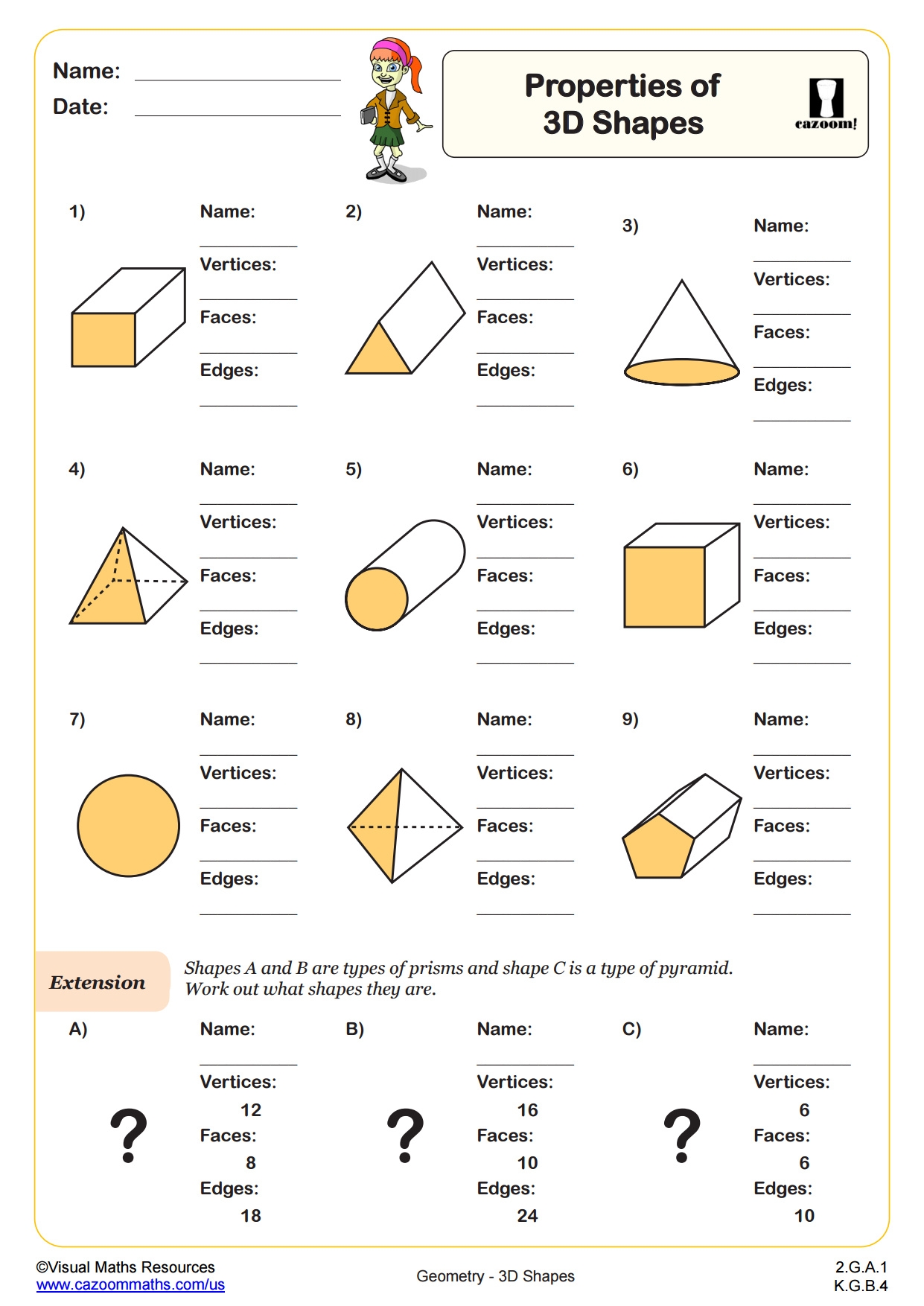 Properties Of 3D Shapes PDF Printable Geometry Worksheets 