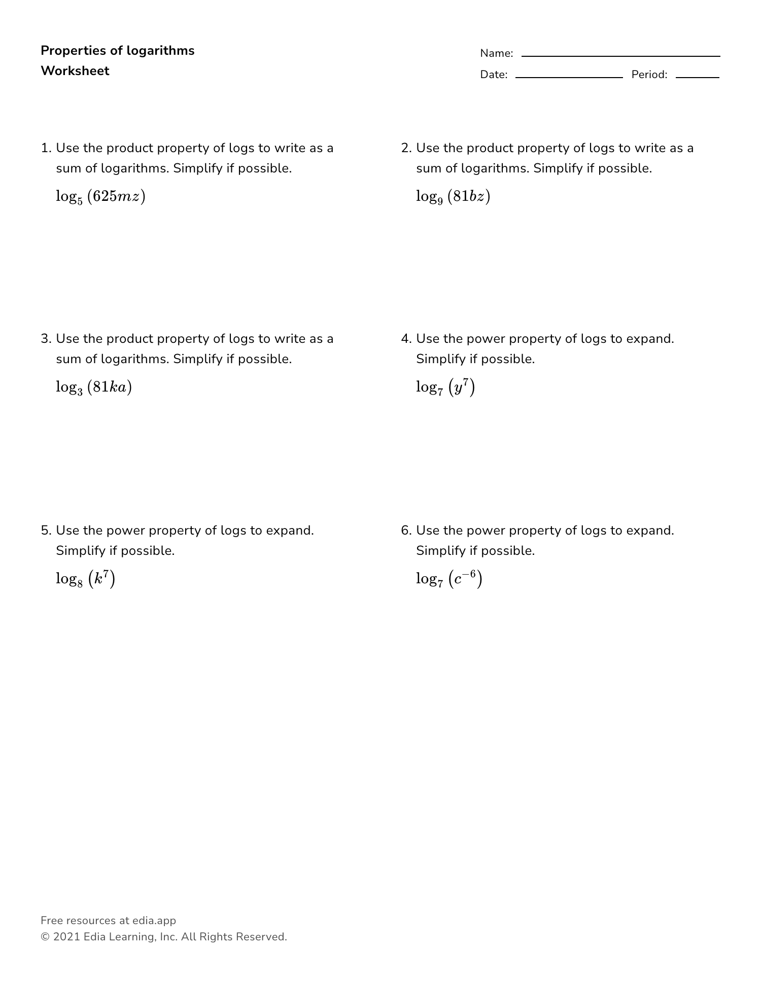 Properties Of Logarithms Kuta Software Worksheets Library