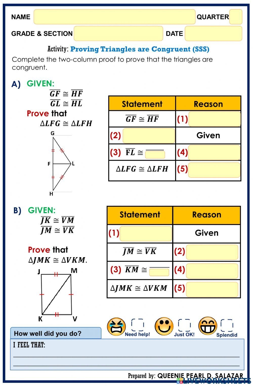 triangle congruence proofs worksheet