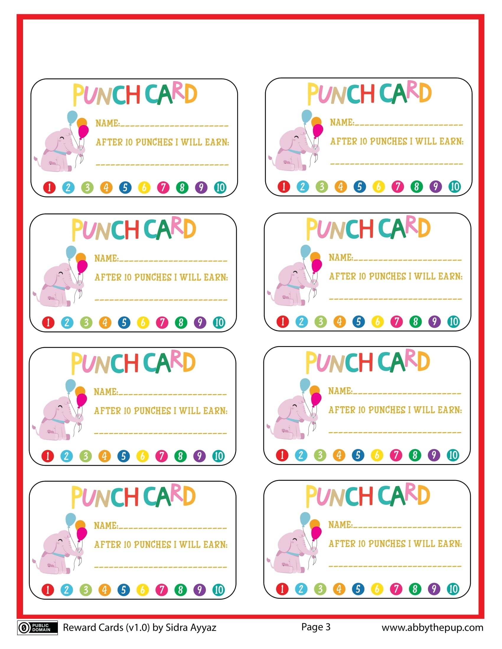incentive punch cards printable