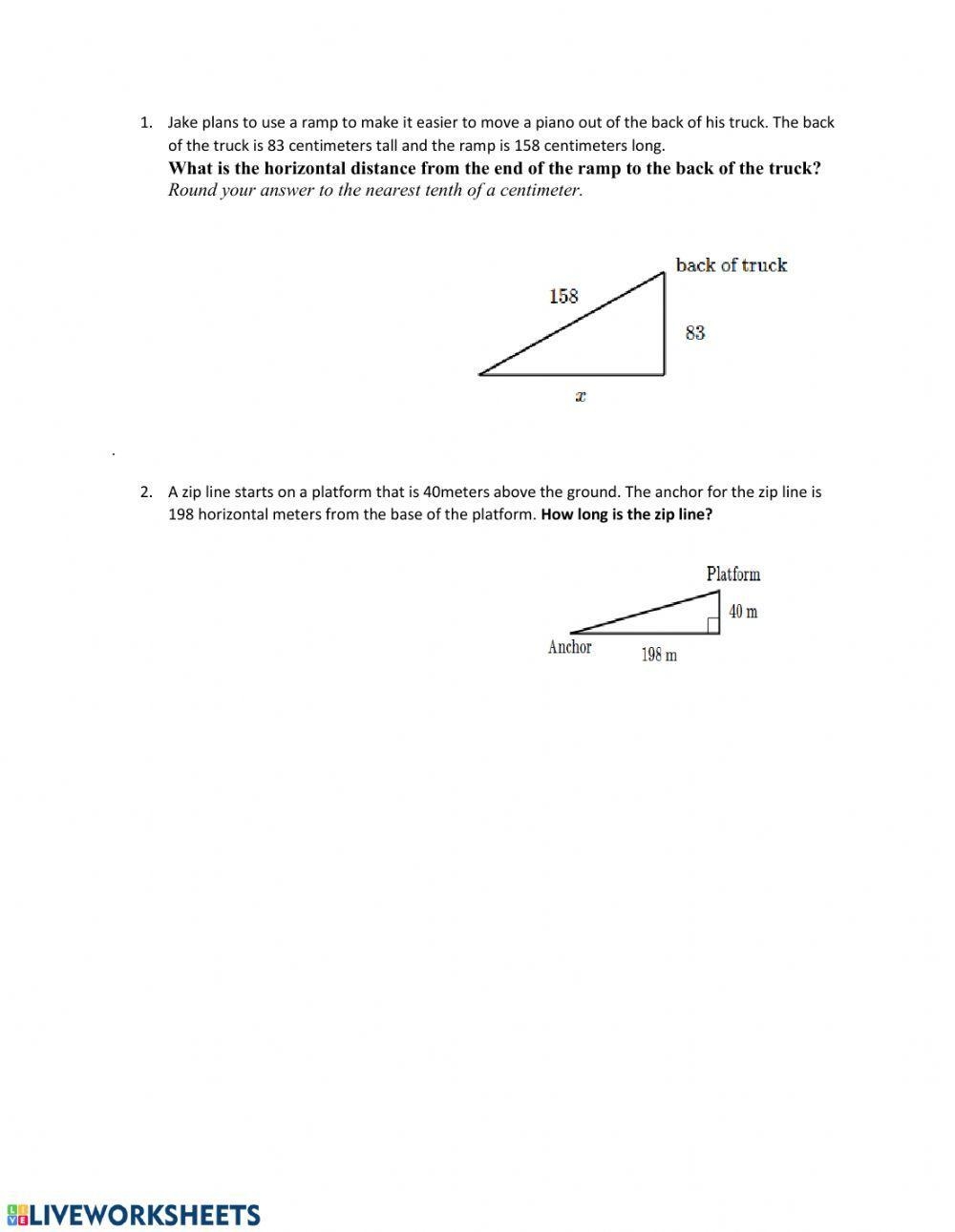 Pythagorean Theorem Word Problem Worksheet Live Worksheets 