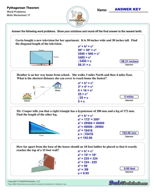 pythagorean theorem word problems worksheet