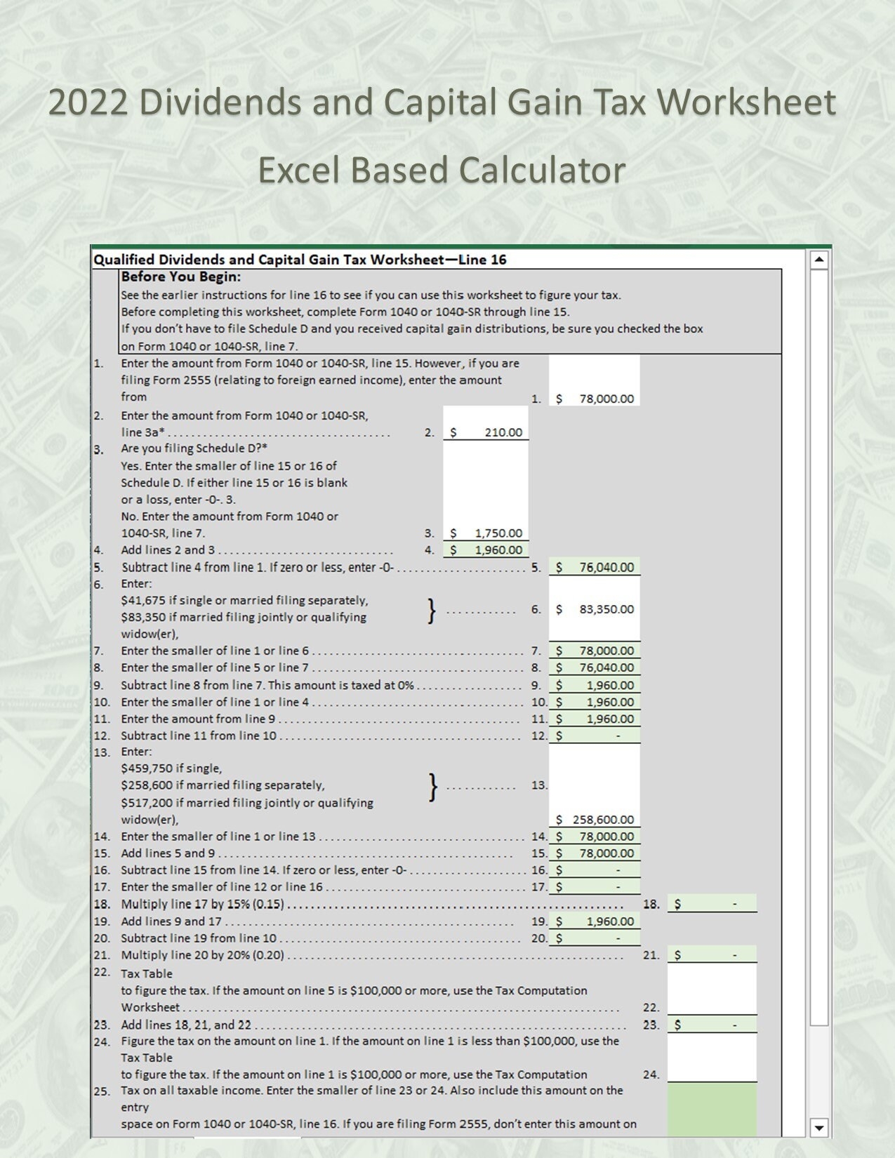 capital gains worksheet