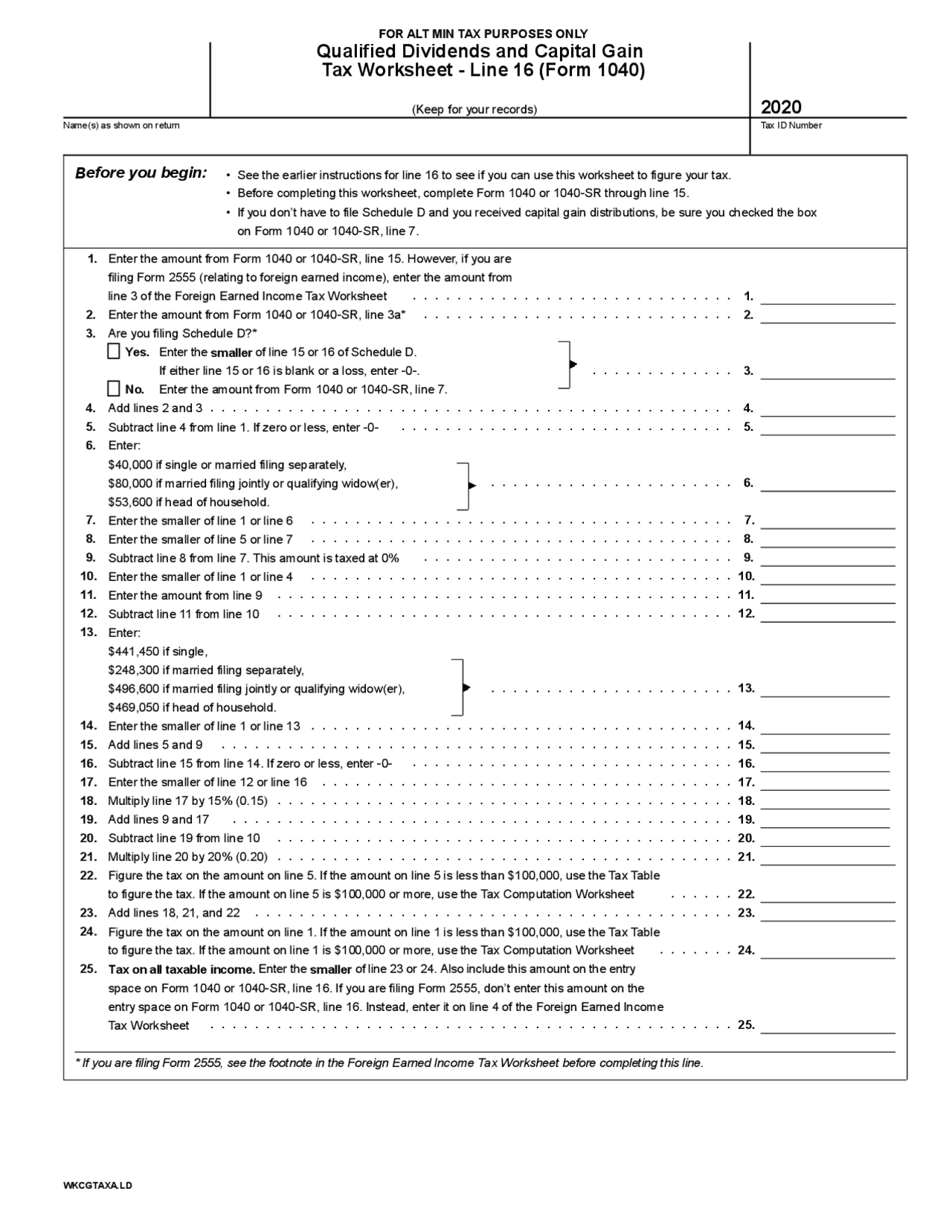 tax worksheet