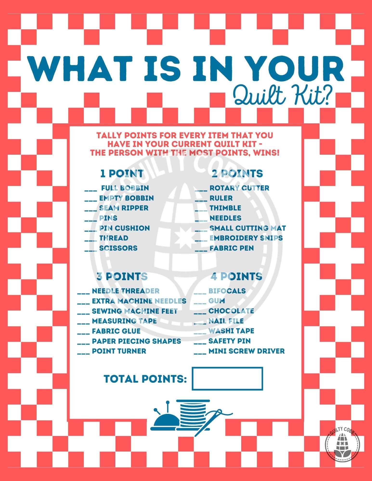 Quilt Games What S In Your Quilt Kit Instant Digital Download Printable 