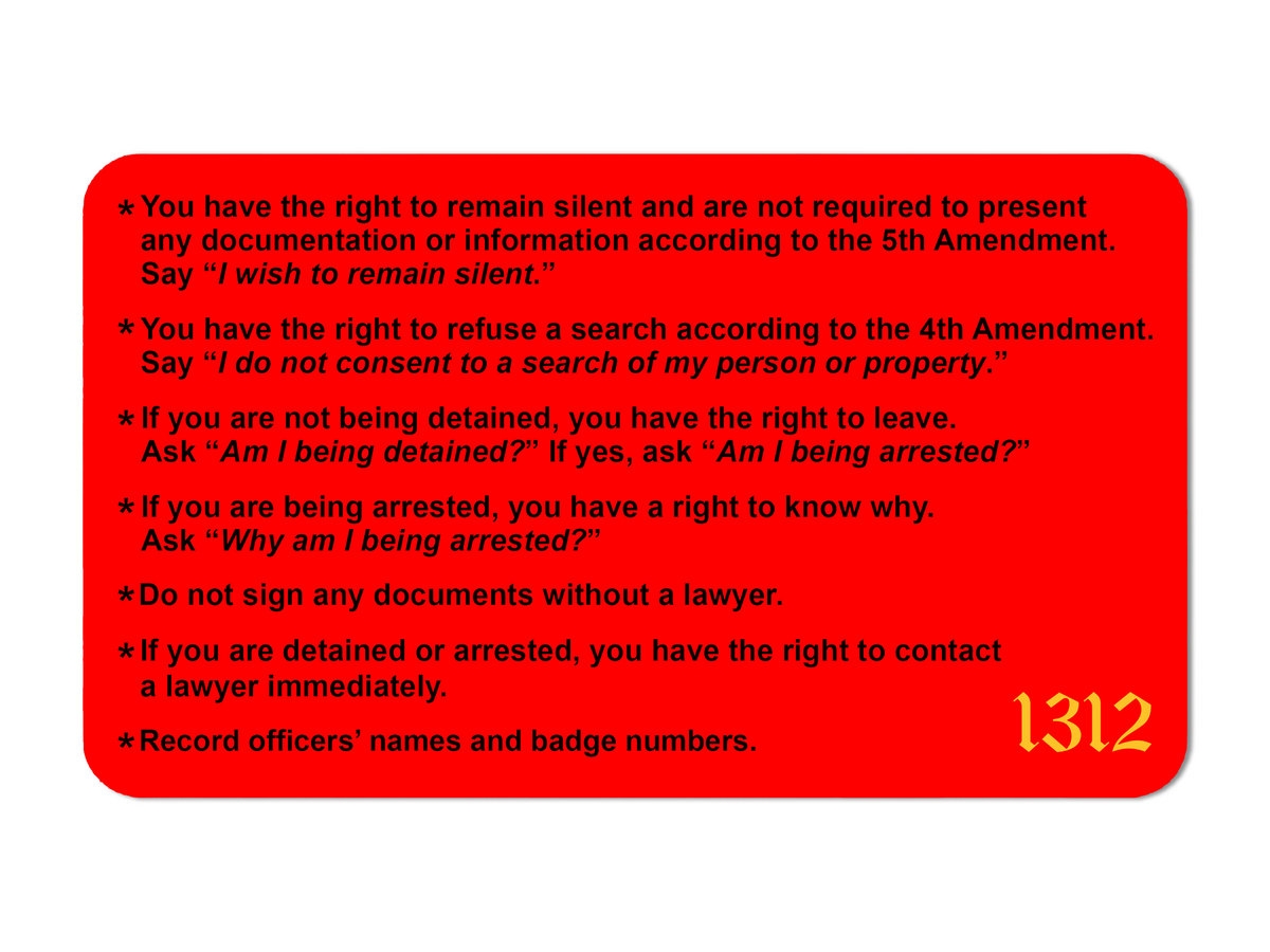  quot KNOW YOUR RIGHTS quot CARD DEATHBYSHEEP RECORDS
