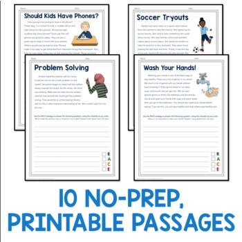 RACE Practice Constructed Response Printable And Digital Worksheets 