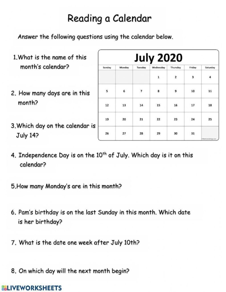 Reading A Calendar Worksheets Teach Starter Worksheets Library